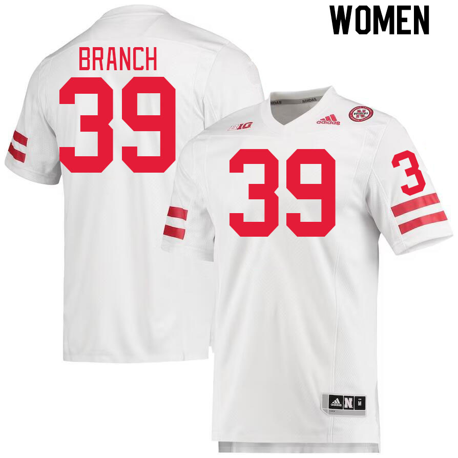 Women #39 Derek Branch Nebraska Cornhuskers College Football Jerseys Stitched Sale-White - Click Image to Close